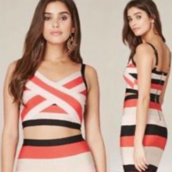 Bebe Bodycon Striped Two Piece Set Size M - Picture 1 of 13